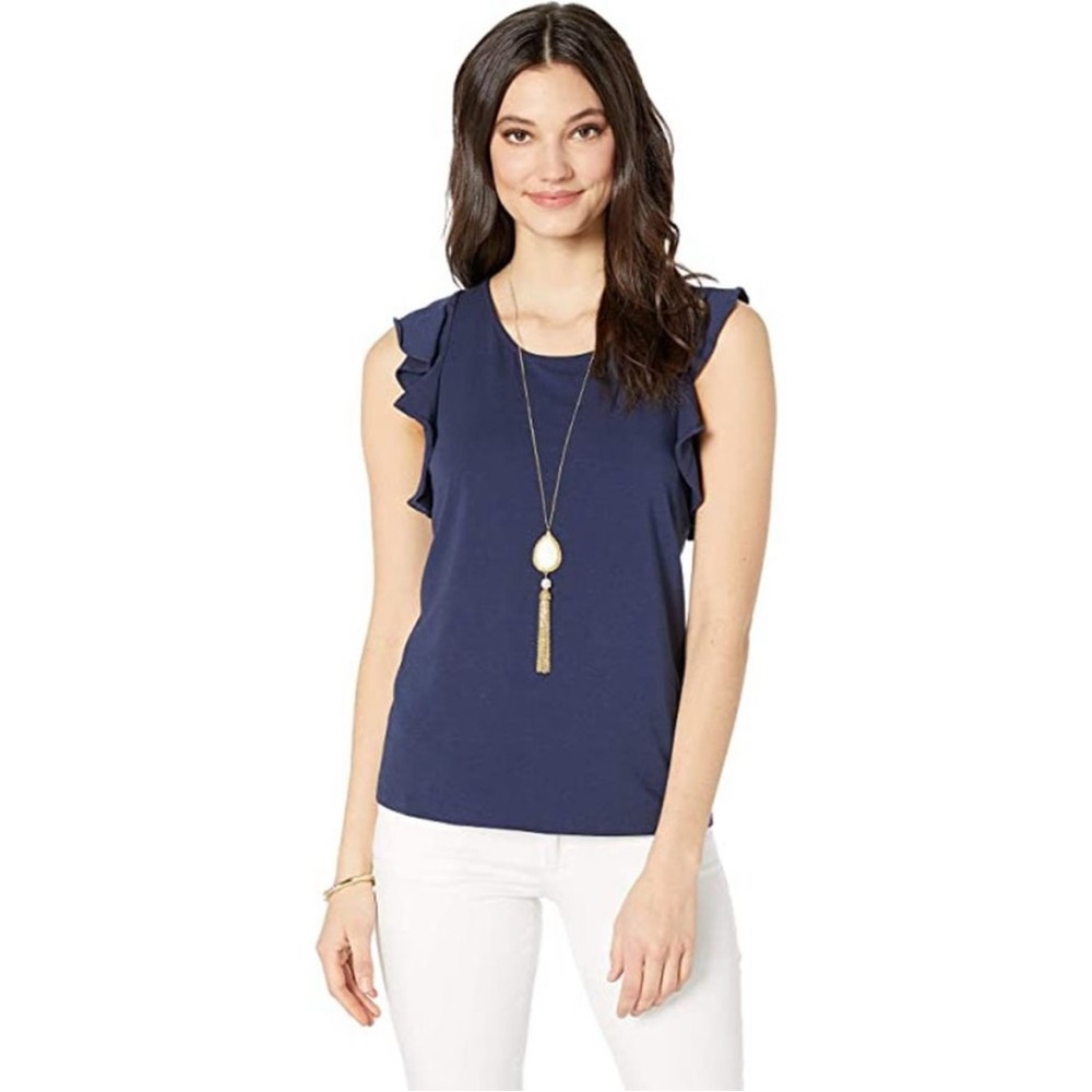 Lilly Pulitzer Lanette Navy Ruffle Sleeve Women's Top XL NWT